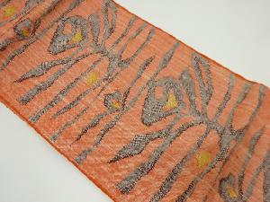 リサイクル　手織り真綿紬抽象花模様織り出し名古屋帯